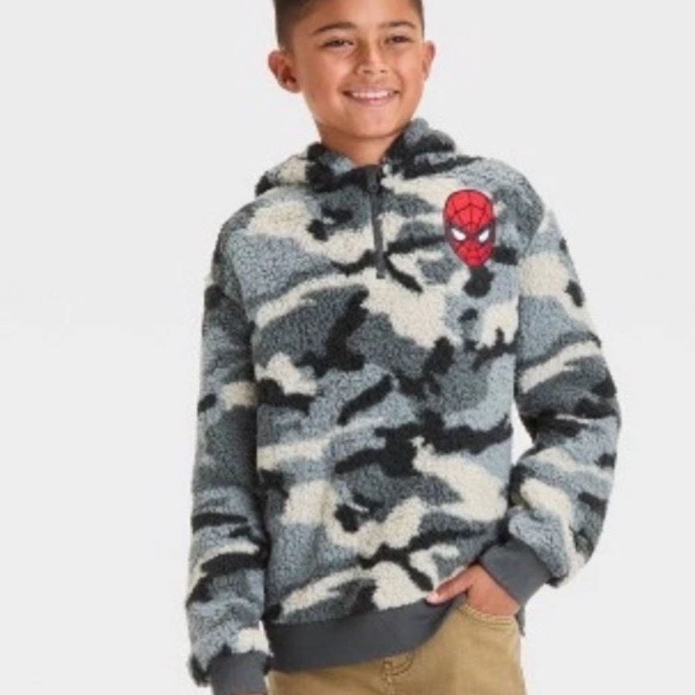 *NWT* Marvel Boys' Spider-Man Faux Shearling Pullover Sweatshirt Hoodie Size XS